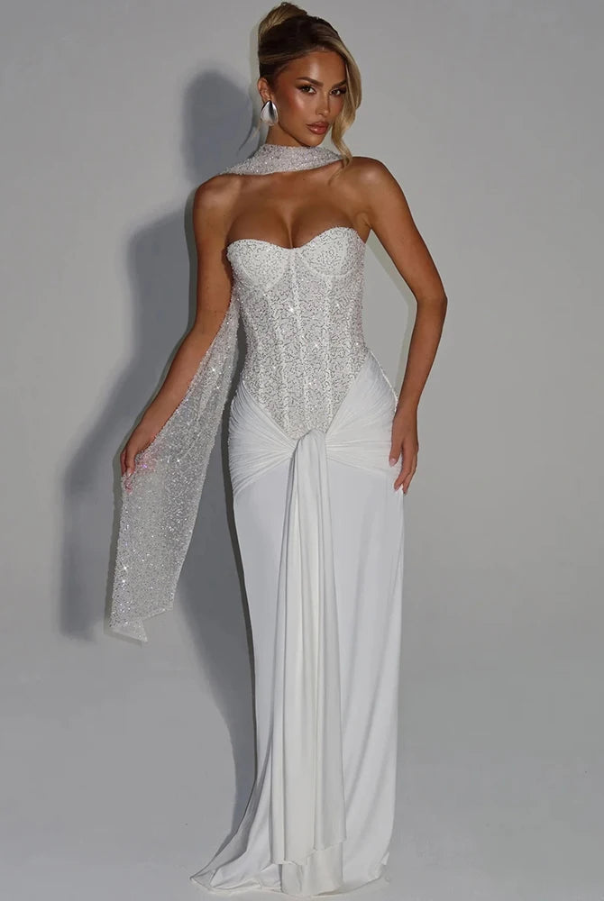 Anouk satijnen jurk dames wit detail