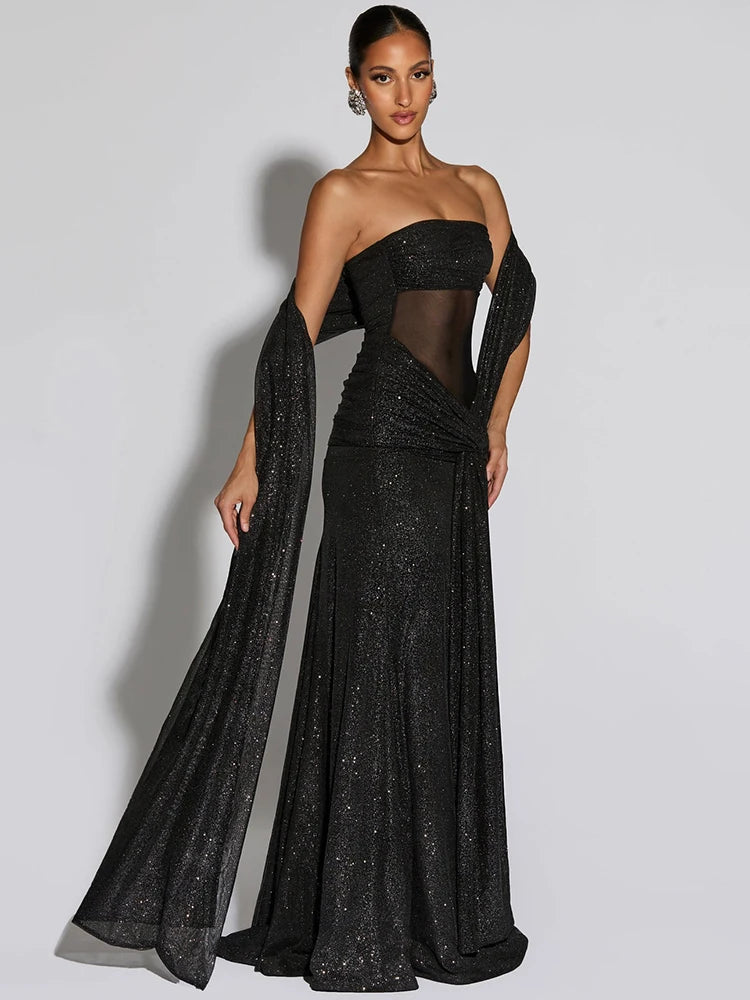 Fleur off-shoulder avondjurk dames champagne vooraanzicht