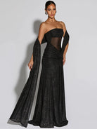 Fleur off-shoulder avondjurk dames champagne vooraanzicht