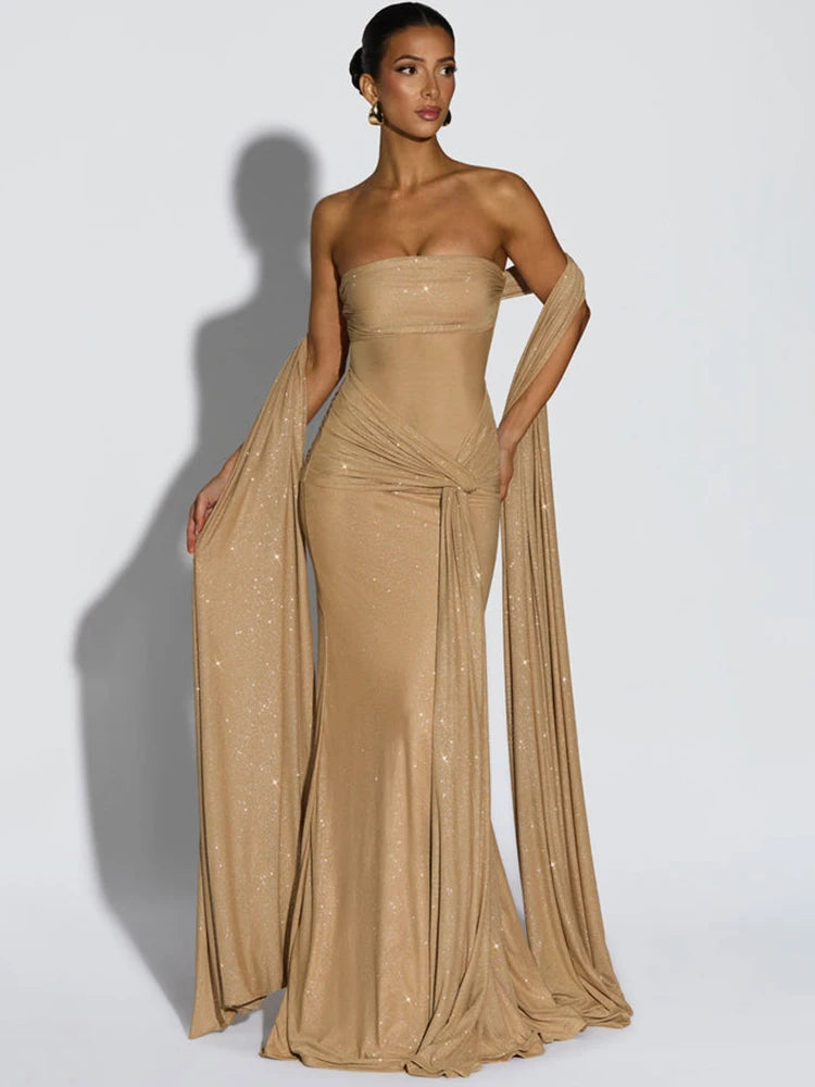 Fleur off-shoulder avondjurk volledige look