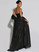 Fleur off-shoulder avondjurk zwart vooraanzicht