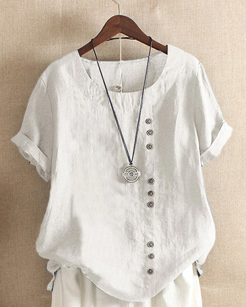 Zomerblouse met V-hals en korte mouwen – Daphne | Zij-aanzicht