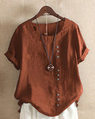 Zomerblouse met V-hals en korte mouwen – Daphne | Detail
