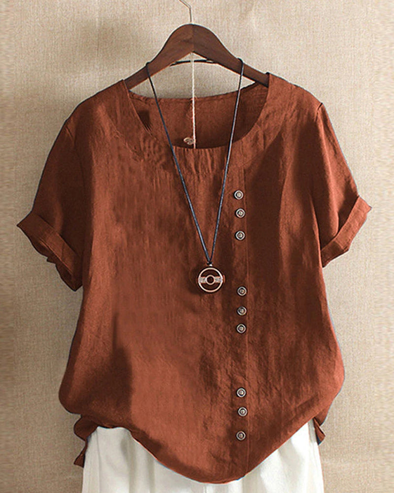 Zomerblouse met V-hals en korte mouwen – Daphne | Detail