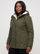 Maggie Lange Winterparka met Capuchon en Teddyvoering – Legergroen (detail)