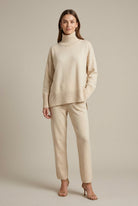 Gebreide Tweedelige Loungeset met Col en Wijde Broek – Beige