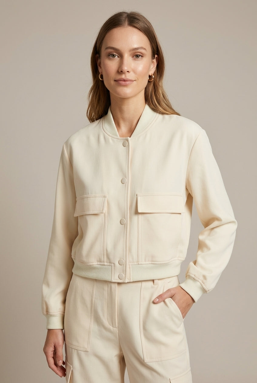 Lichte bomberjas dames – relaxed fit met drukknopen – White