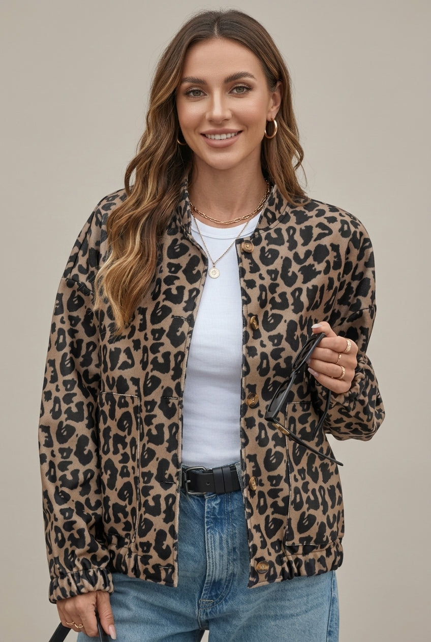 Oversized Bomber Jack met Luipaardprint – Dames – Brown