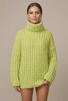 Oversized Grofgebreide Coltrui met Ballonmouwen – Light Green