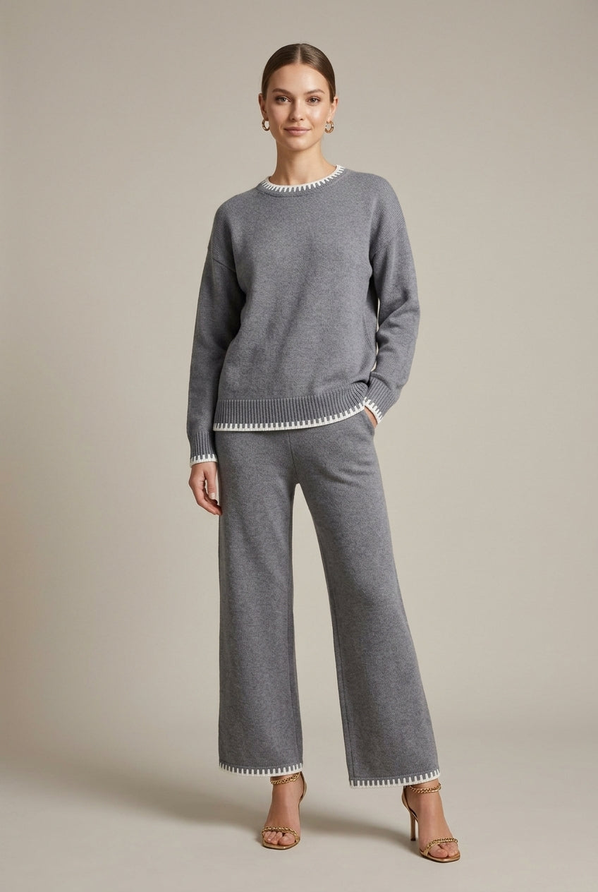 Gebreide loungeset dames – oversized trui met wijde broek – Grey