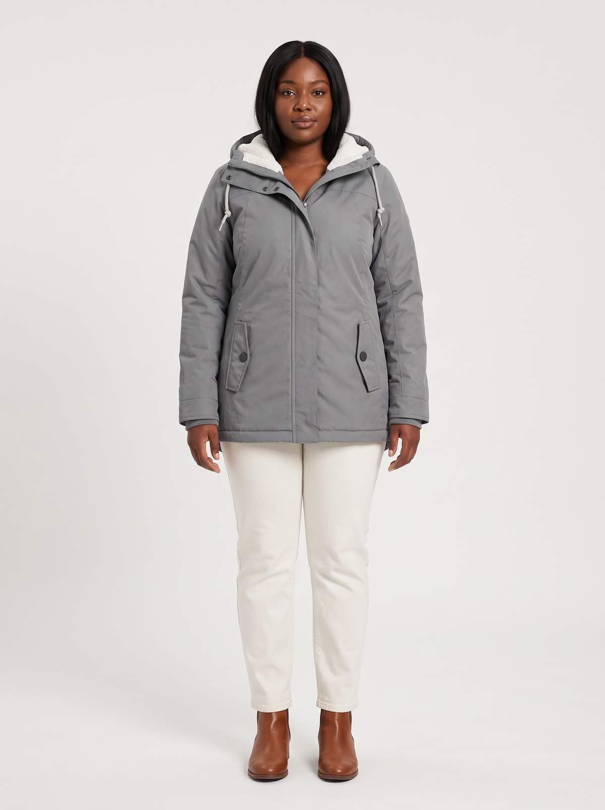 Maggie Lange Winterparka met Capuchon en Teddyvoering – Grijs