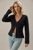 Fijngebreid vest met diepe V-hals en wijde mouwen – Black