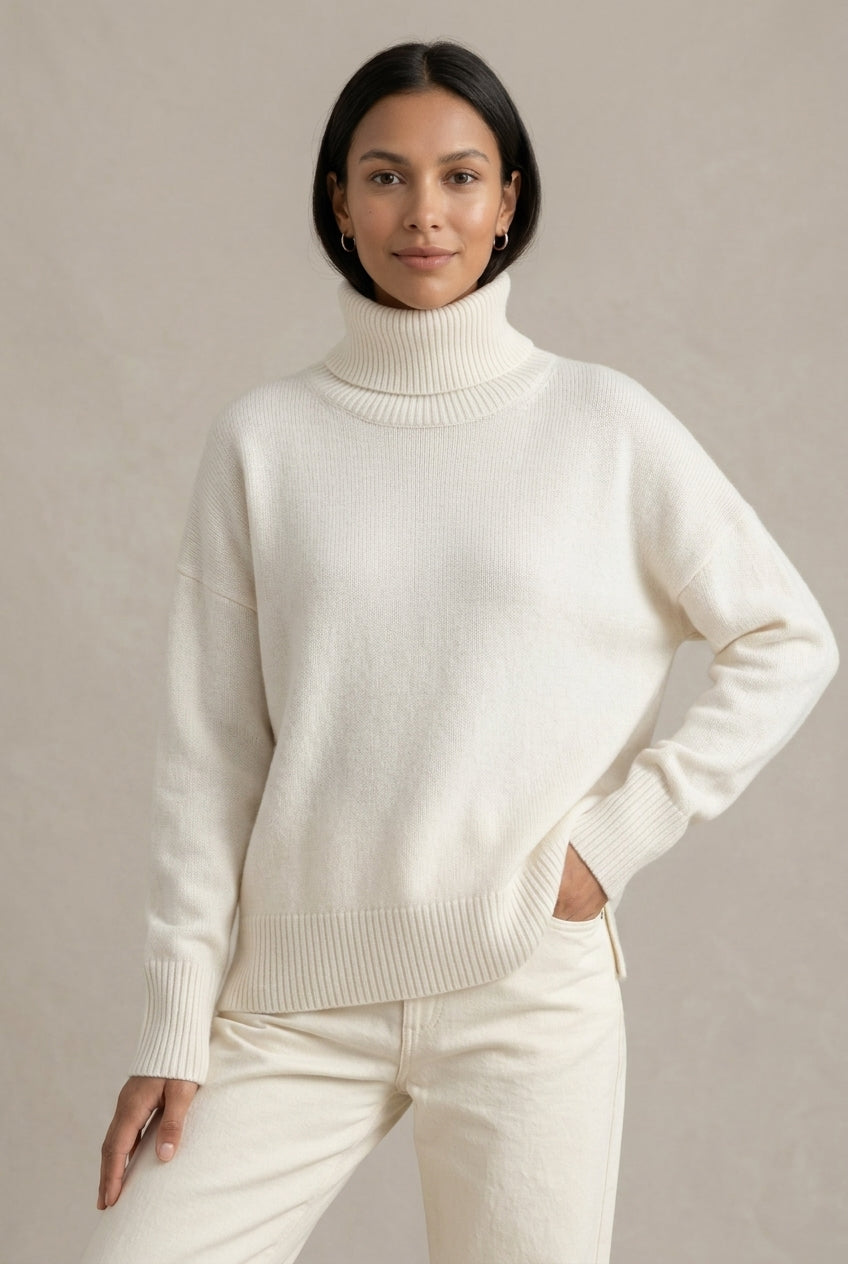 Oversized coltrui van kasjmier voor dames – White