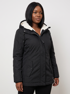Maggie Lange Winterparka met Capuchon en Teddyvoering – Zwart (detail)