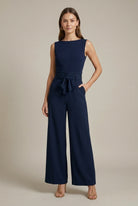 Wijde broek met hoge taille en strikceintuur – Navy Blue