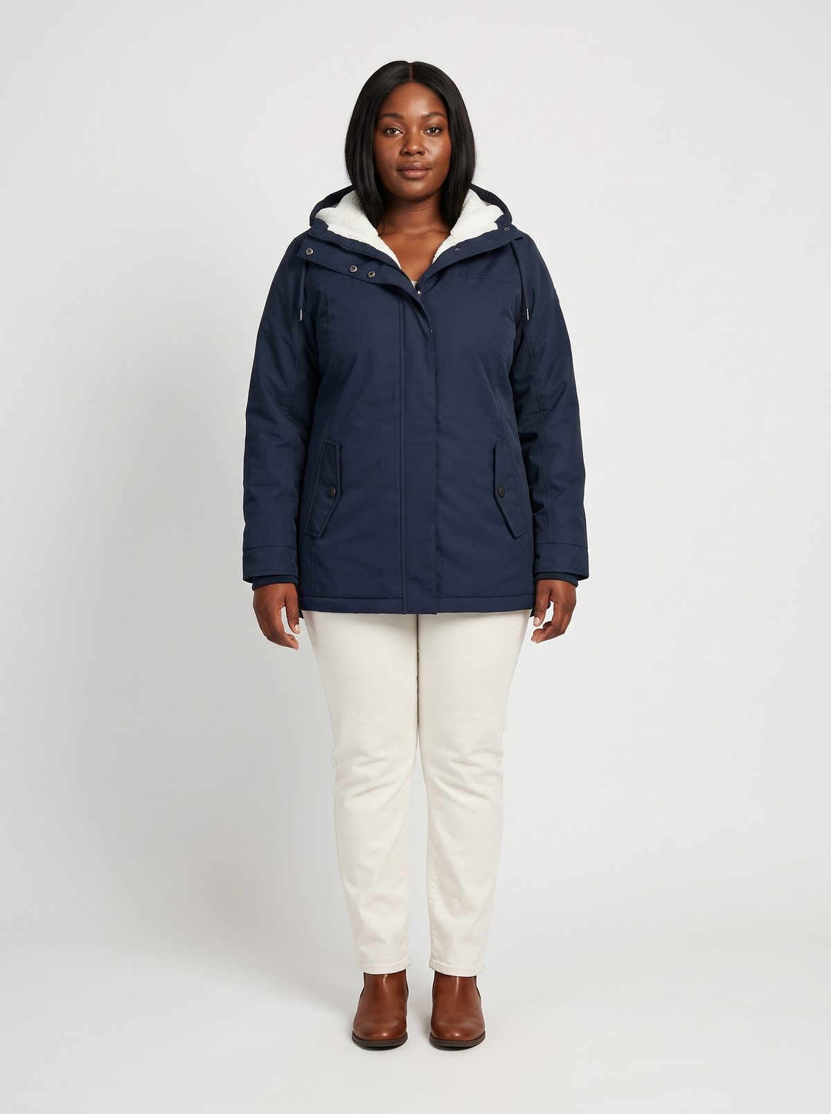Maggie Lange Winterparka met Capuchon en Teddyvoering – Marineblauw