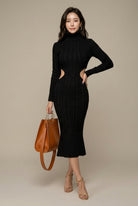 Gebreide midi-jurk met kabelpatroon en col – Black