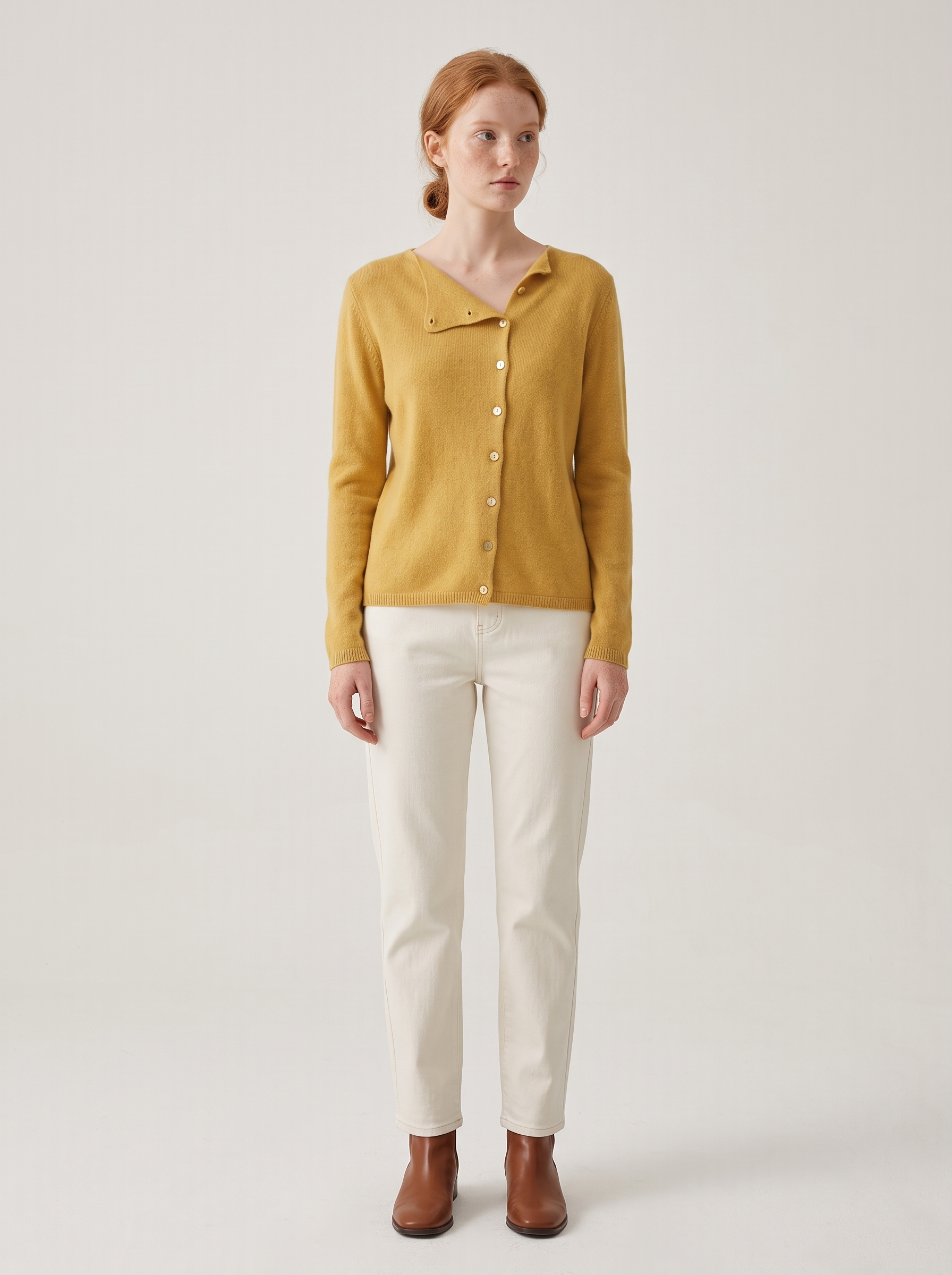 Gebreide Dames Cardigan met Knoopsluiting en Zachte Pasvorm – Geel
