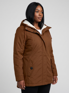 Maggie Lange Winterparka met Capuchon en Teddyvoering – Bruin (detail)