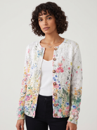 Gebreid dames vest met bloemenprint en knoopsluiting – Wit (detail)